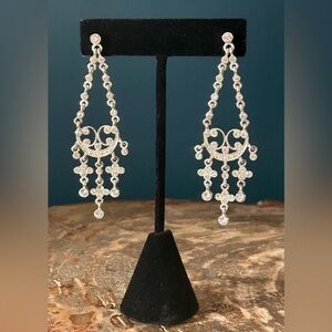 Vintage Monat Crystal Chandelier Silver Tone Pierced Earrings